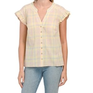 DEMOCRACY Cream Woven Plaid Top/ L.